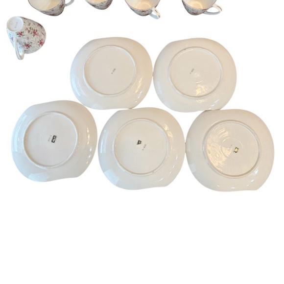 Rare Vintage Inarco Japan Chintz Rose Pattern Snack Plates & Cups, 5 sets - Picture 7 of 7